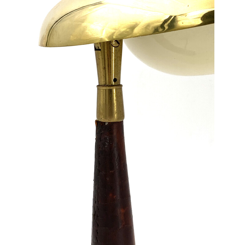 Arredoluce Mid-century Brass and Leather Executive Desk Lamp, Angelo Lelii 1956