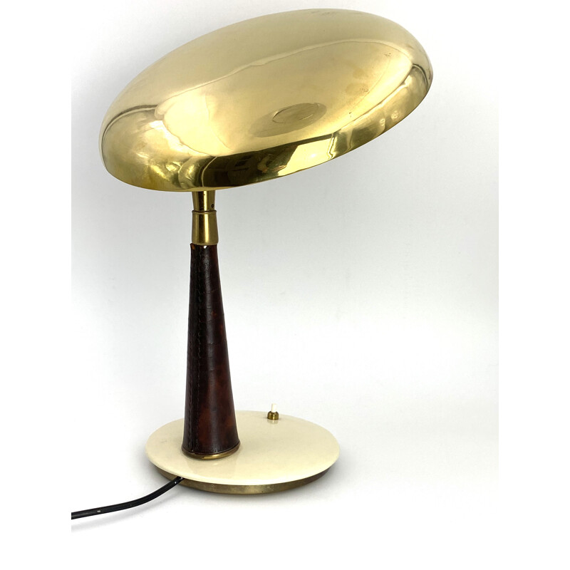 Arredoluce Mid-century Brass and Leather Executive Desk Lamp, Angelo Lelii 1956