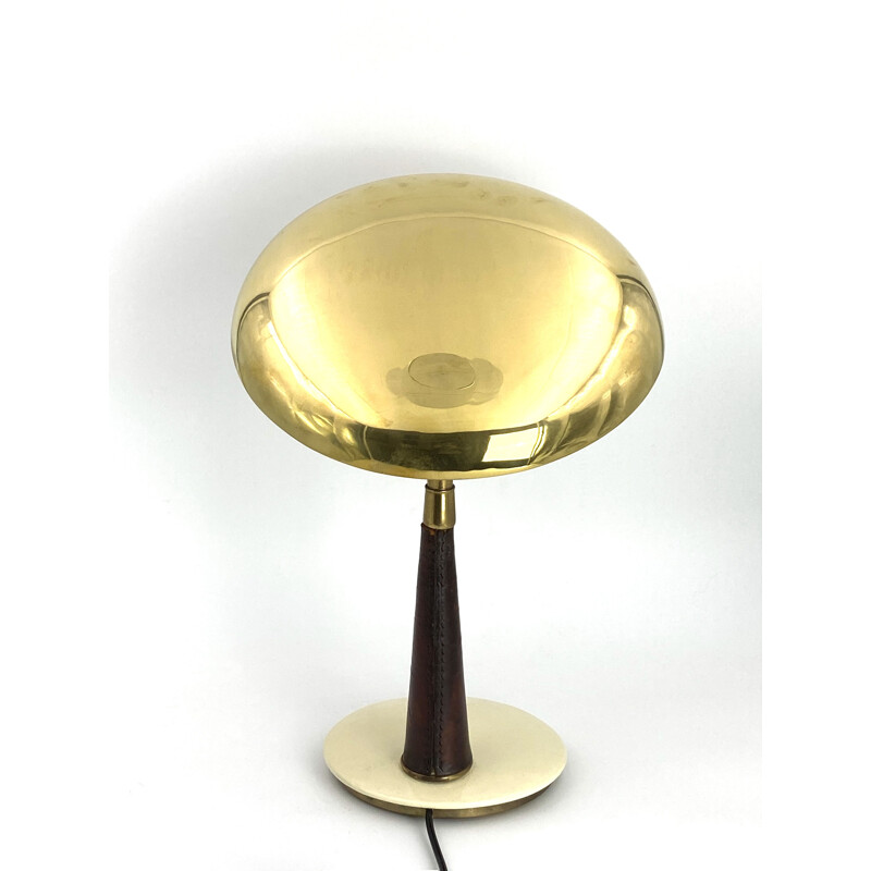 Arredoluce Mid-century Brass and Leather Executive Desk Lamp, Angelo Lelii 1956