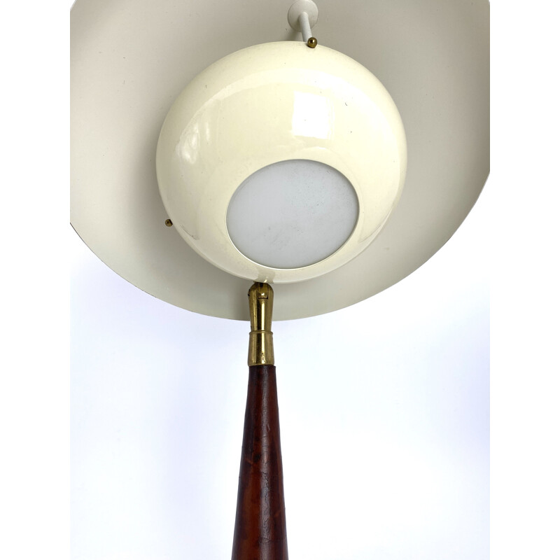 Lampe de bureau vintage de direction en laiton et cuir  Angelo Lelii 1956