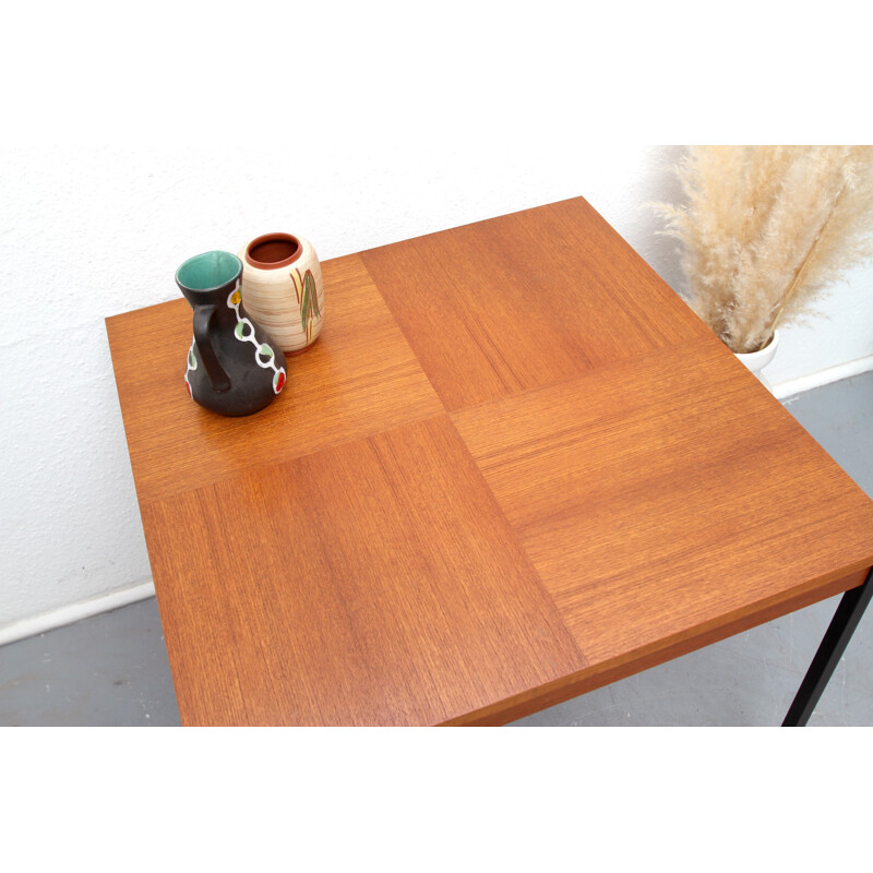 Vintage teak and metal square coffee table, 1960