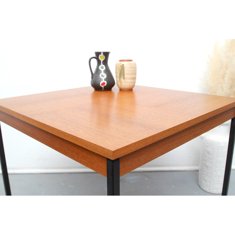 Vintage teak and metal square coffee table, 1960