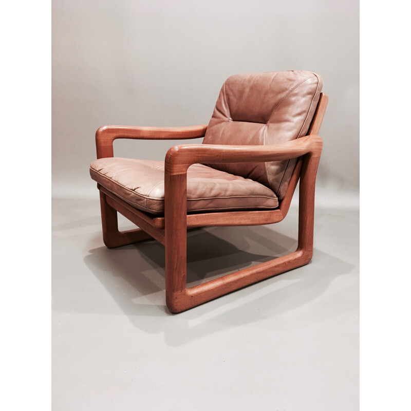 Vintage Scandinavian design teak and leather armchair Holstebro Mobelfabrik 1950