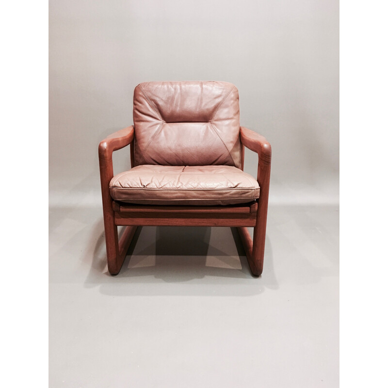 Vintage Scandinavian design teak and leather armchair Holstebro Mobelfabrik 1950