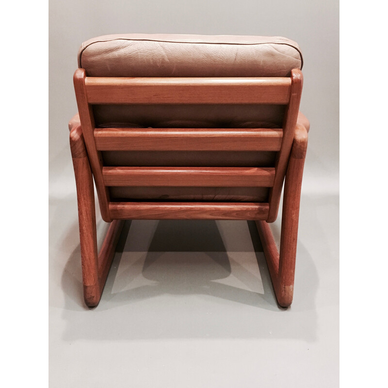 Vintage Scandinavian design teak and leather armchair Holstebro Mobelfabrik 1950