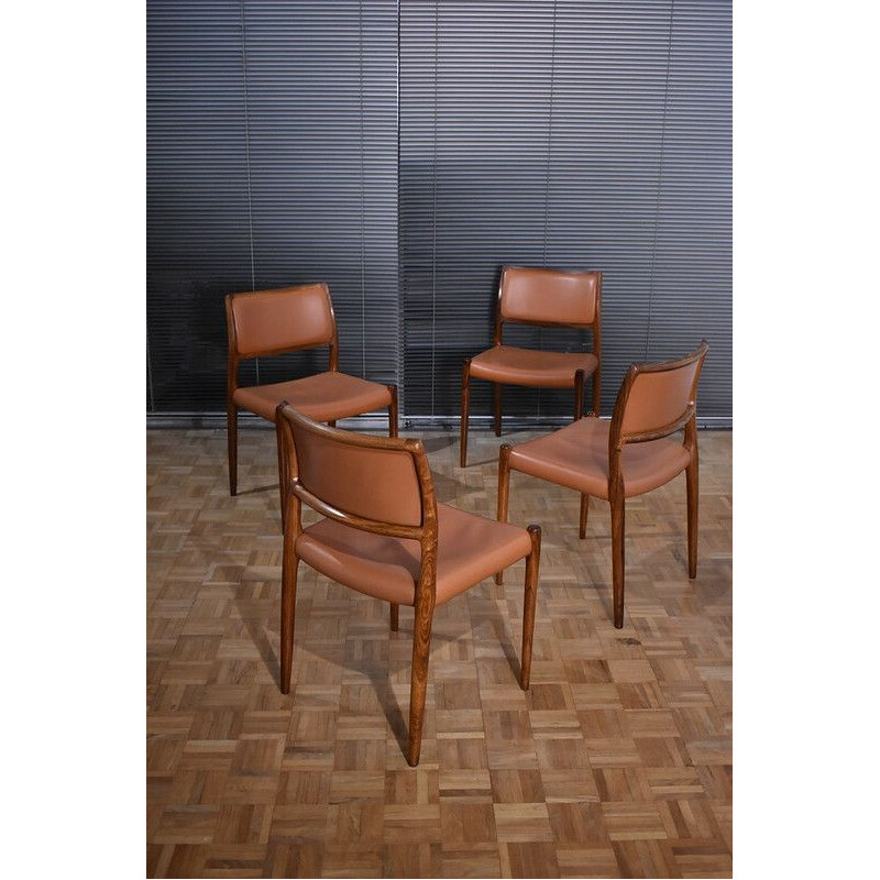 Set Of 4 Niels Moller Model 80 Rosewood and Leather Chairs