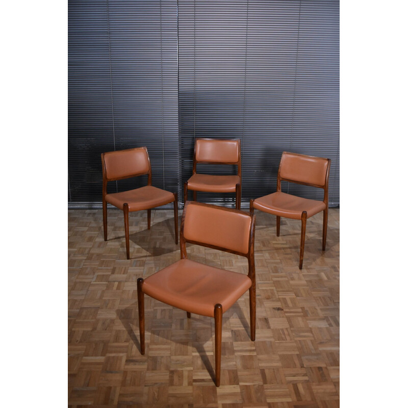 Set Of 4 Niels Moller Model 80 Rosewood and Leather Chairs