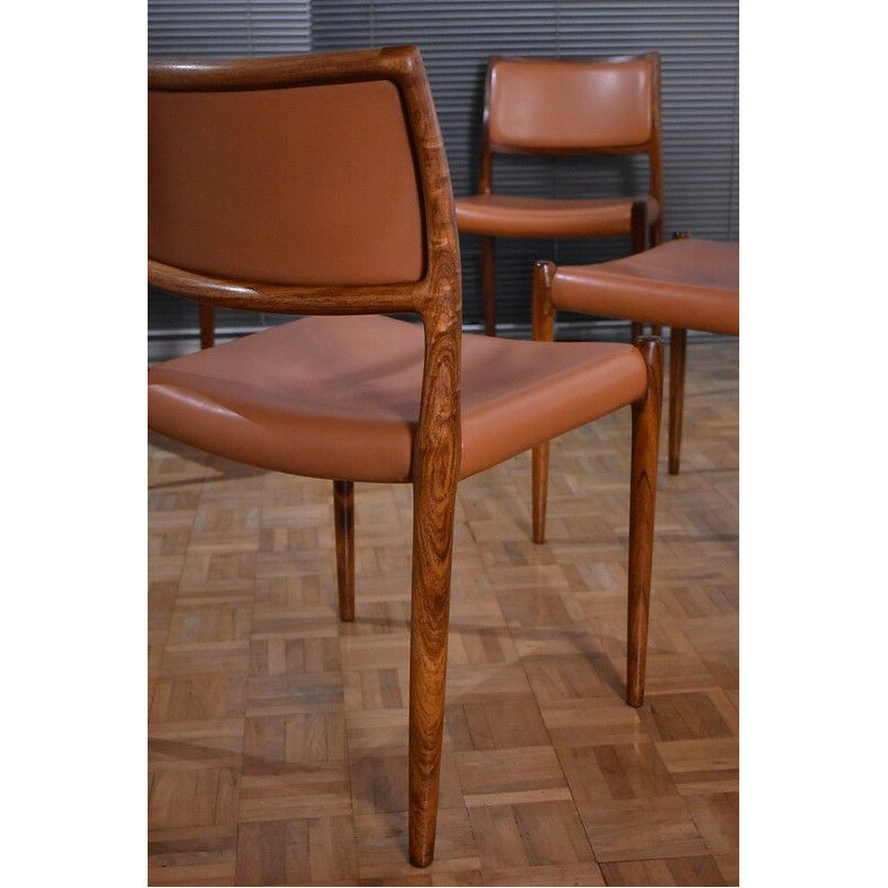 Set Of 4 Niels Moller Model 80 Rosewood and Leather Chairs