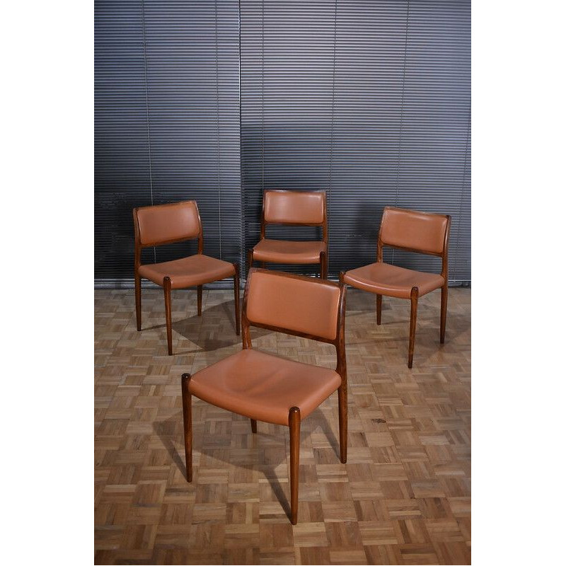 Set Of 4 Niels Moller Model 80 Rosewood and Leather Chairs