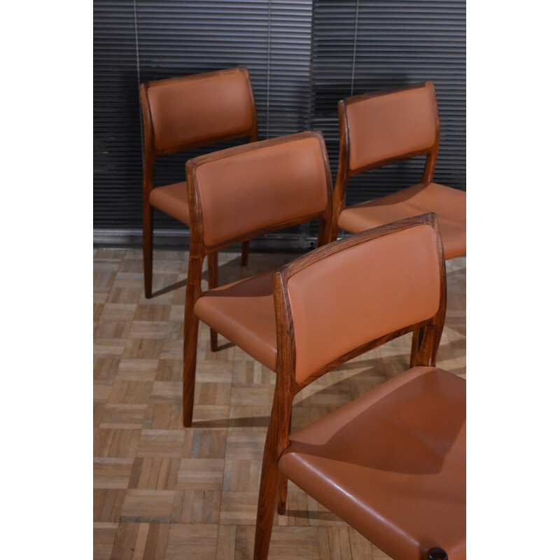 Set Of 4 Niels Moller Model 80 Rosewood and Leather Chairs