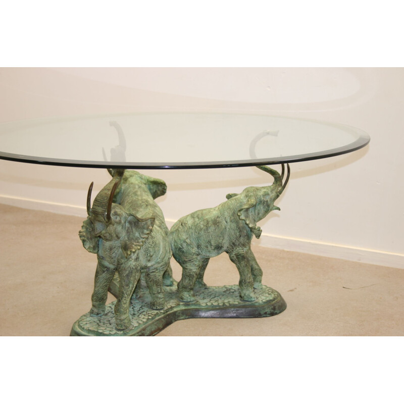 Vintage Brass Elephant Salon or Coffee Table, 1970s