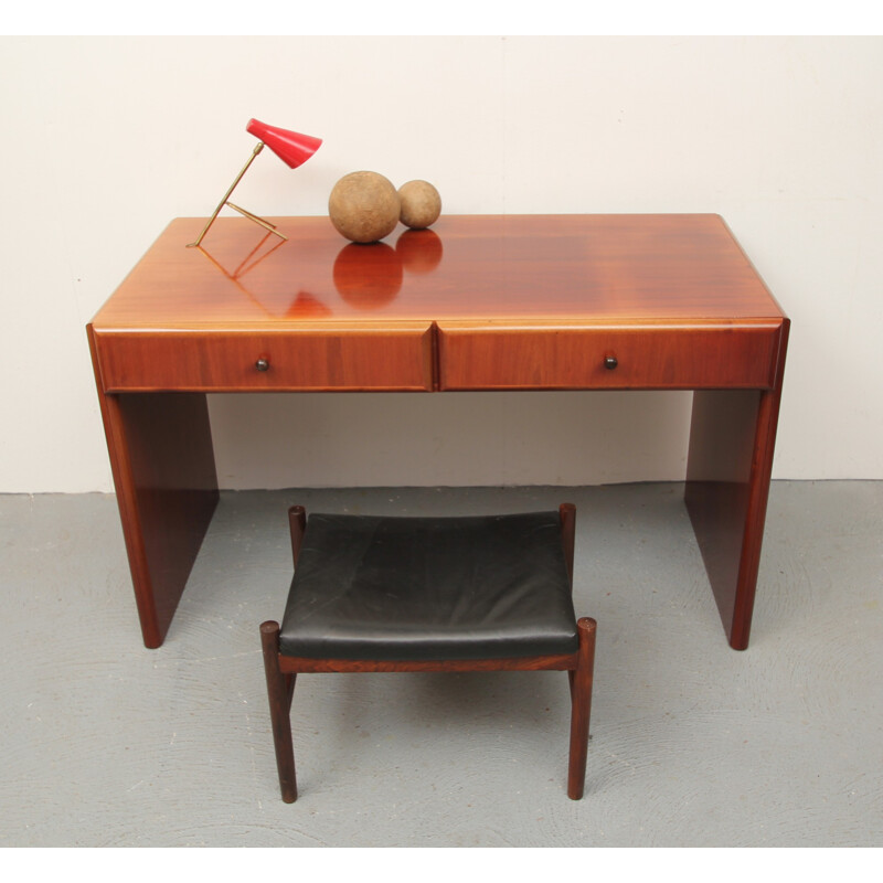Mid century cubic desk in mahogany with drawers - 1950s