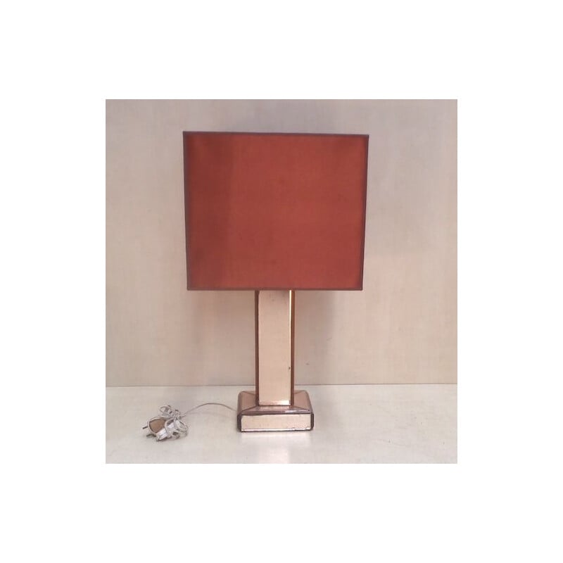 Vintage lamp in copper-plated mirror and wooden structure, 1930