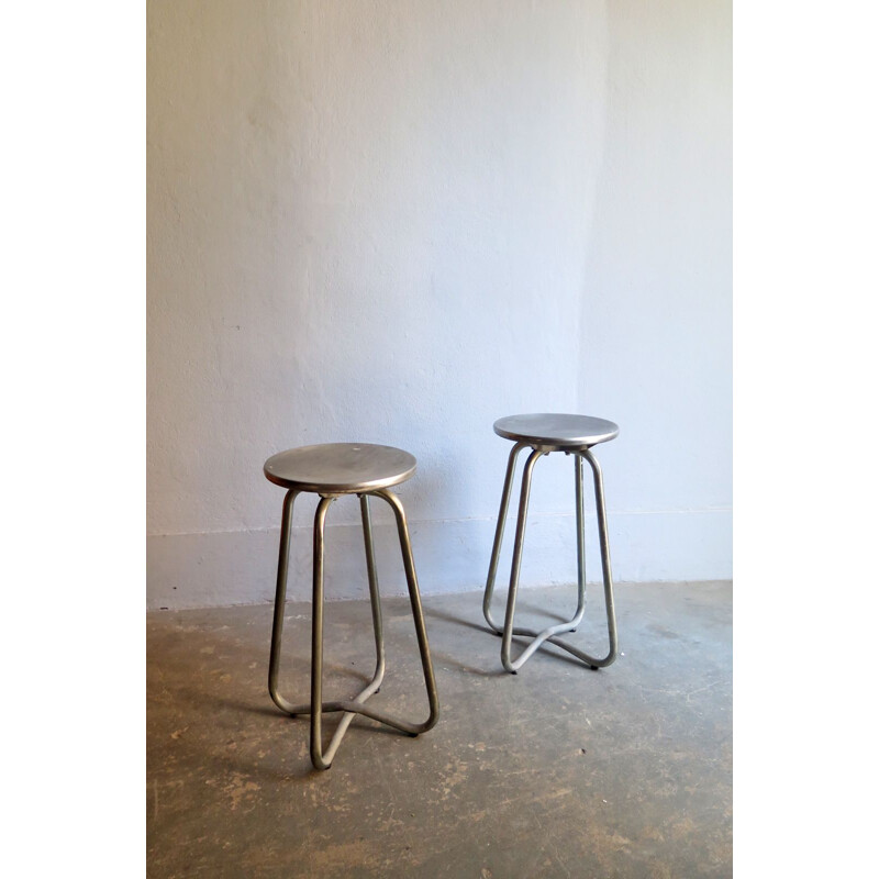 Pair of vintage high metal stools