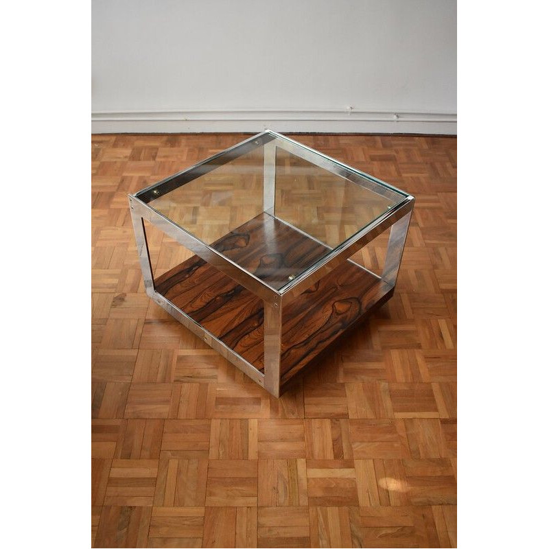 Merrow Associates Rosewood , Chrome & Glass Side Table