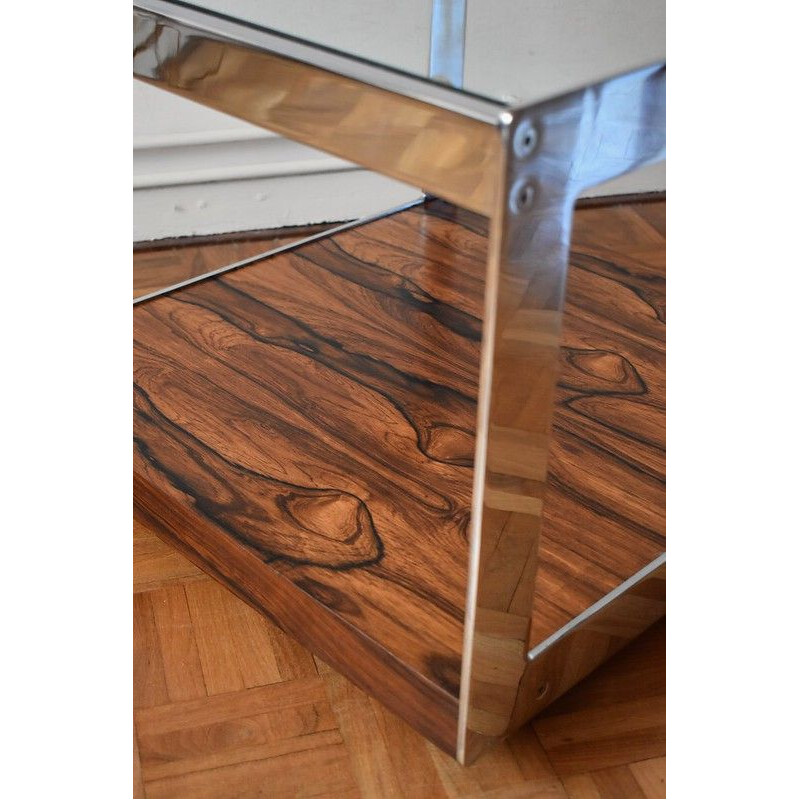 Table d'appoint vintage de Merrow Associates en palissandre, chrome et verre