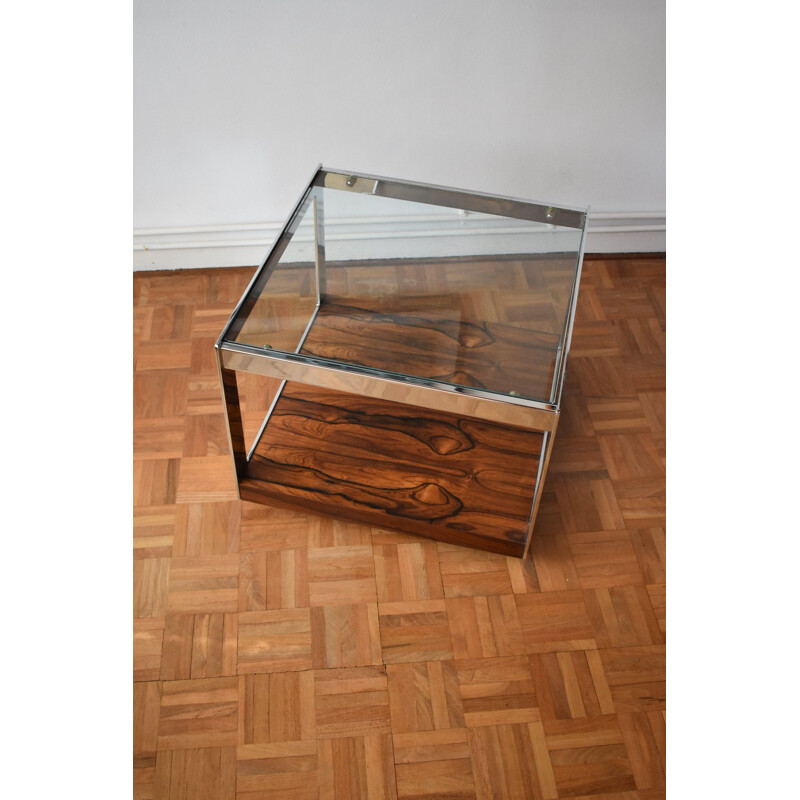 Table d'appoint vintage de Merrow Associates en palissandre, chrome et verre