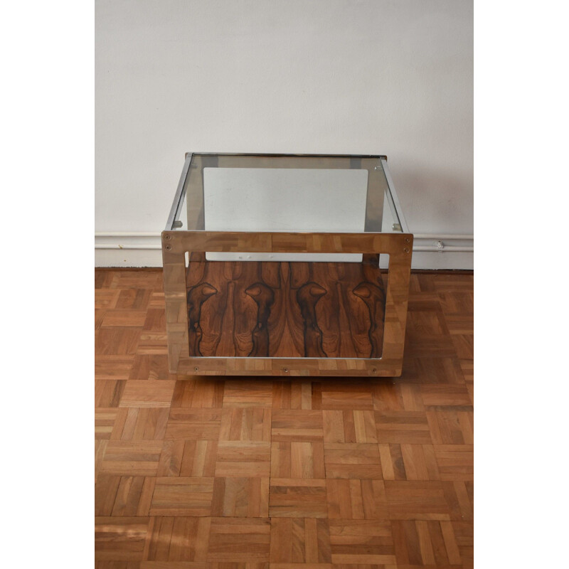 Table d'appoint vintage de Merrow Associates en palissandre, chrome et verre