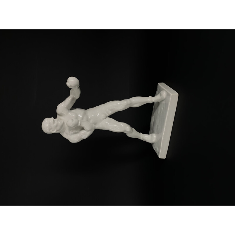 Figurine vintage Art Déco en porcelaine d'un boxeur Série Art Déco Sport Olympique Signé et Numéroté de 1936 