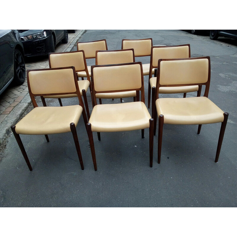 Set of 8 chairs model 80 in rosewood by Niels Otto Moller
