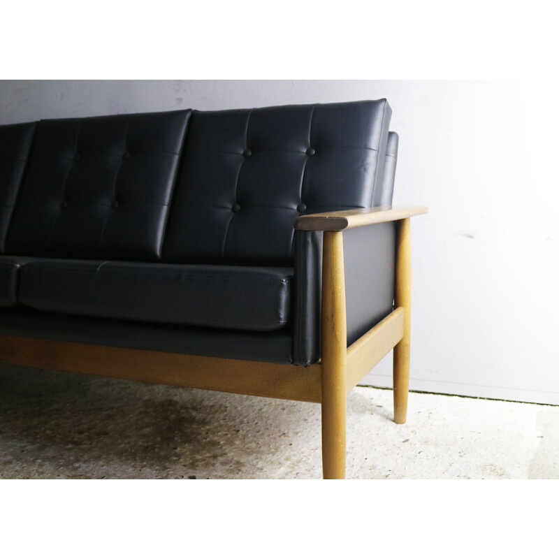 Danish 3 seat black leatherette sofa 1960