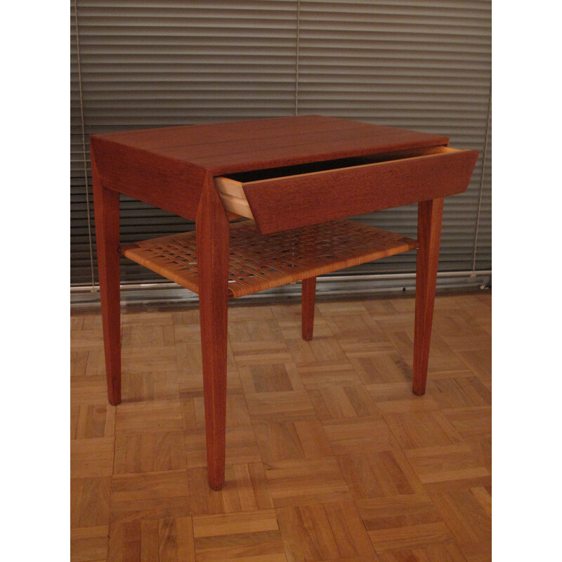 Nightstand Teak and Rattan Bedside Table Severin Hansen Jr