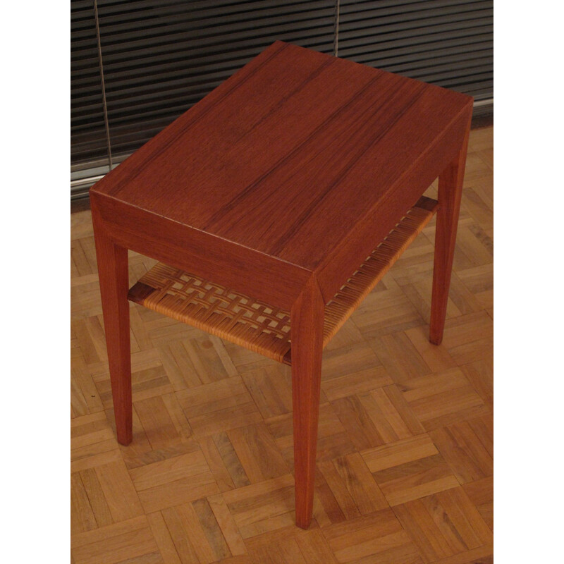 Nightstand Teak and Rattan Bedside Table Severin Hansen Jr