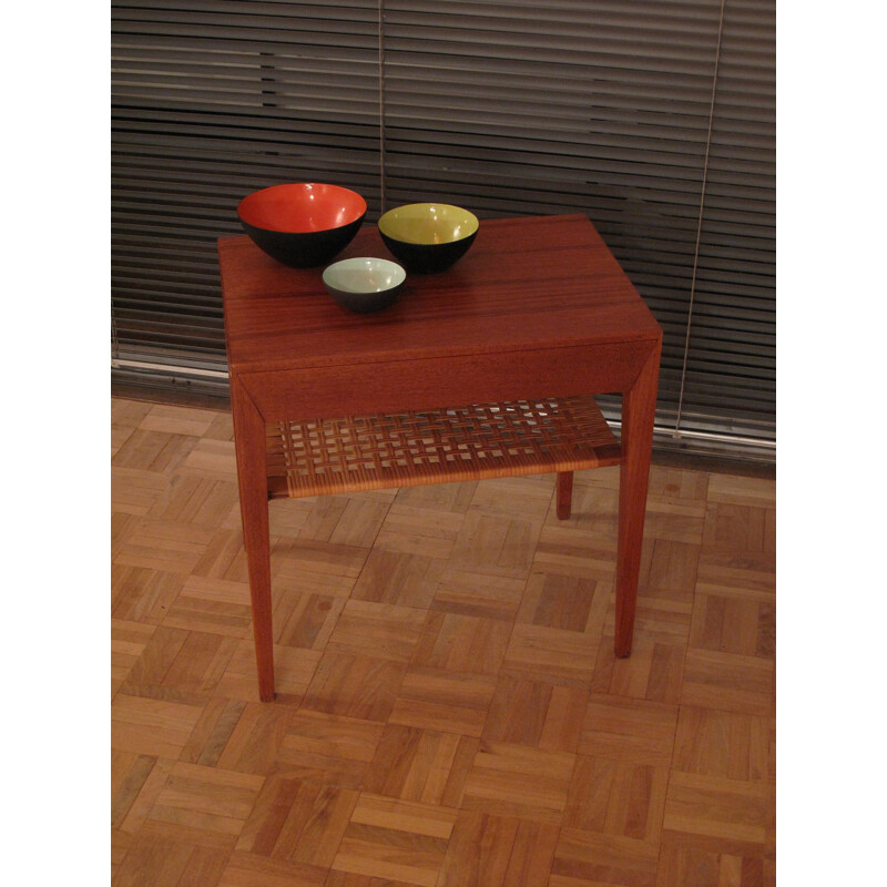 Nightstand Teak and Rattan Bedside Table Severin Hansen Jr