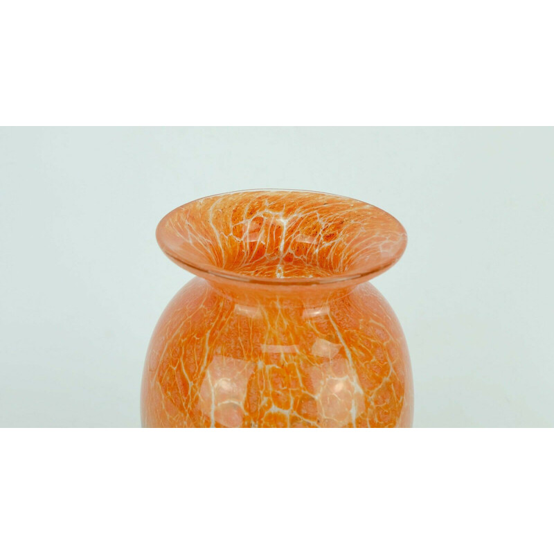 Vase vintage art déco en verre karl wiedmann orange et rouge foncé WMF ikora 1930