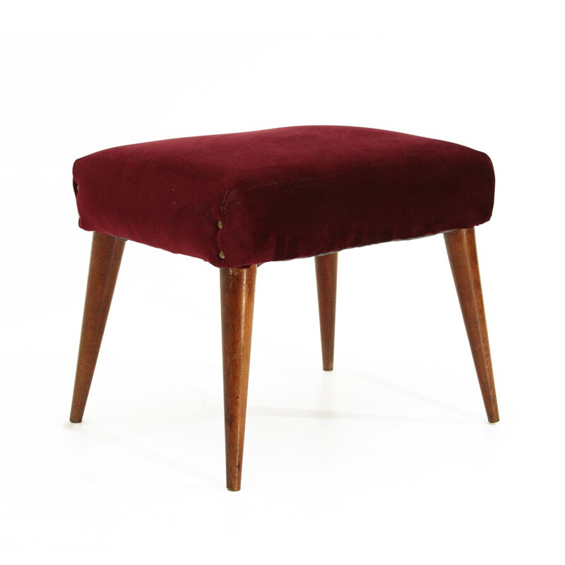 Italian Mid-Century bordeaux Velvet Ottoman, 1950s