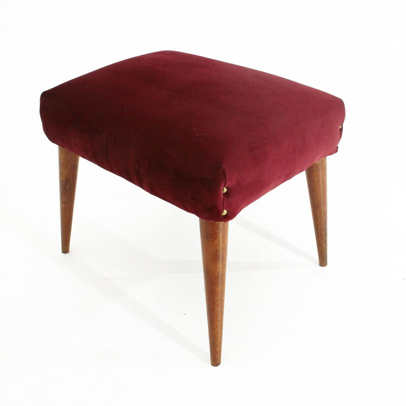 Italian Mid-Century bordeaux Velvet Ottoman, 1950s