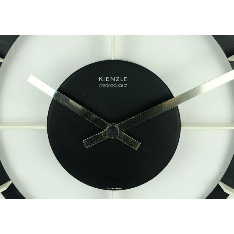 Wall Clock Mid century kienzle chronoquartz black and white metal 1970