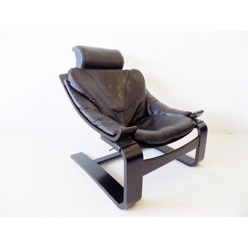 Nelo Kroken black leather lounge chair by Ake Fribytter