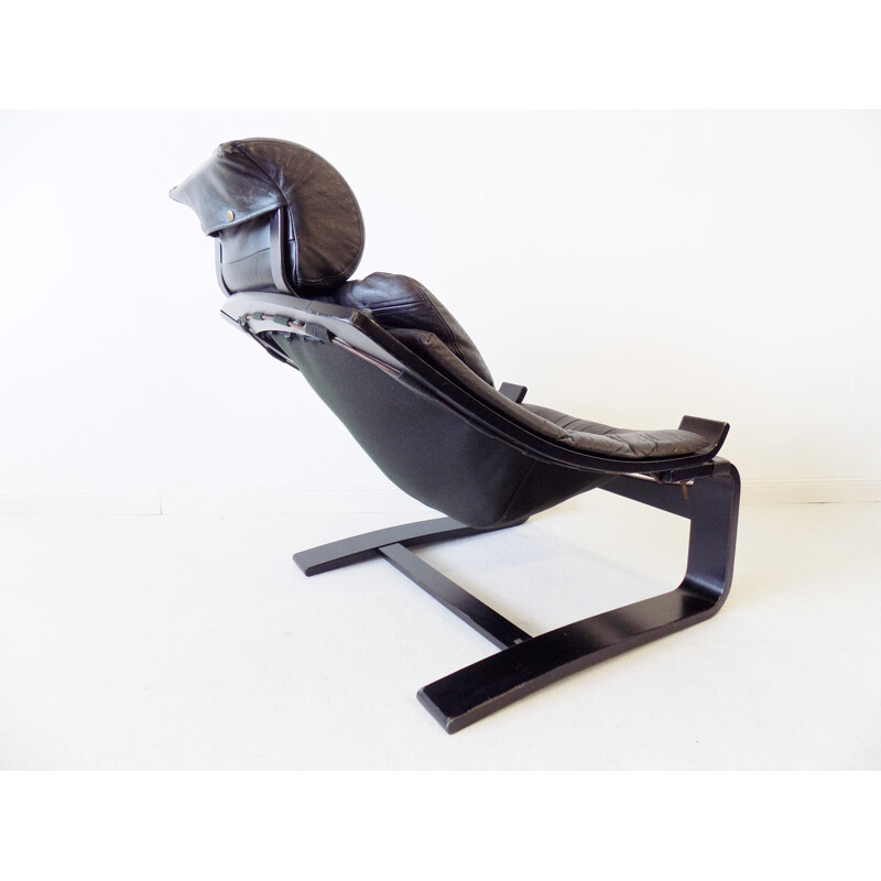 Nelo Kroken black leather lounge chair by Ake Fribytter