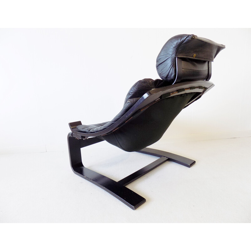 Nelo Kroken black leather lounge chair by Ake Fribytter