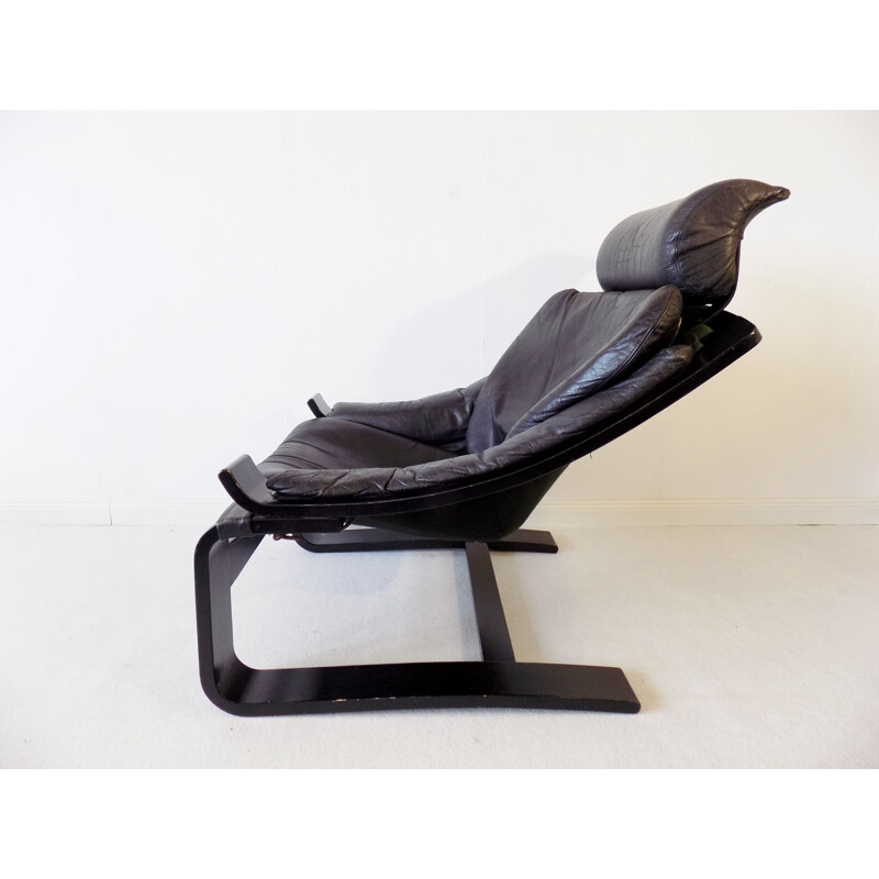 Chaise gigogne vintage en cuir noir Nelo Kroken par Ake Fribytter