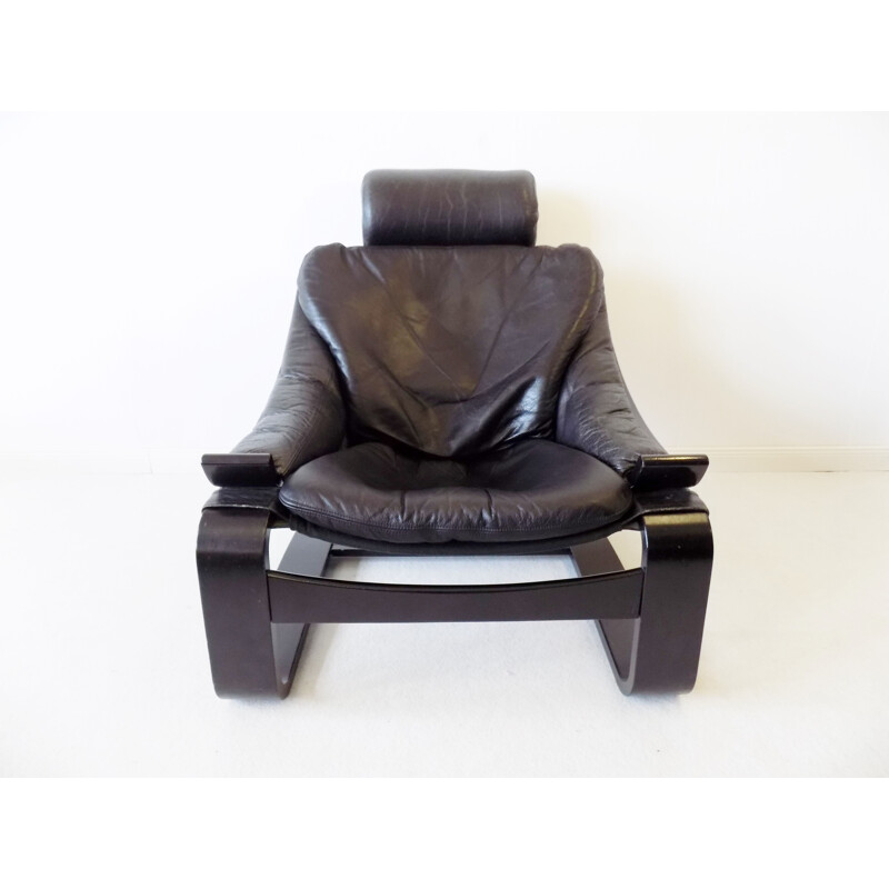 Nelo Kroken black leather lounge chair by Ake Fribytter