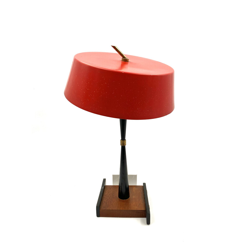 Lampe de table vintage Rouge vif Stilux, Milan 1950