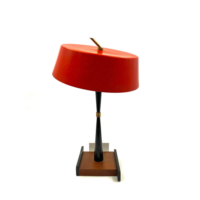 Lampe de table vintage Rouge vif Stilux, Milan 1950