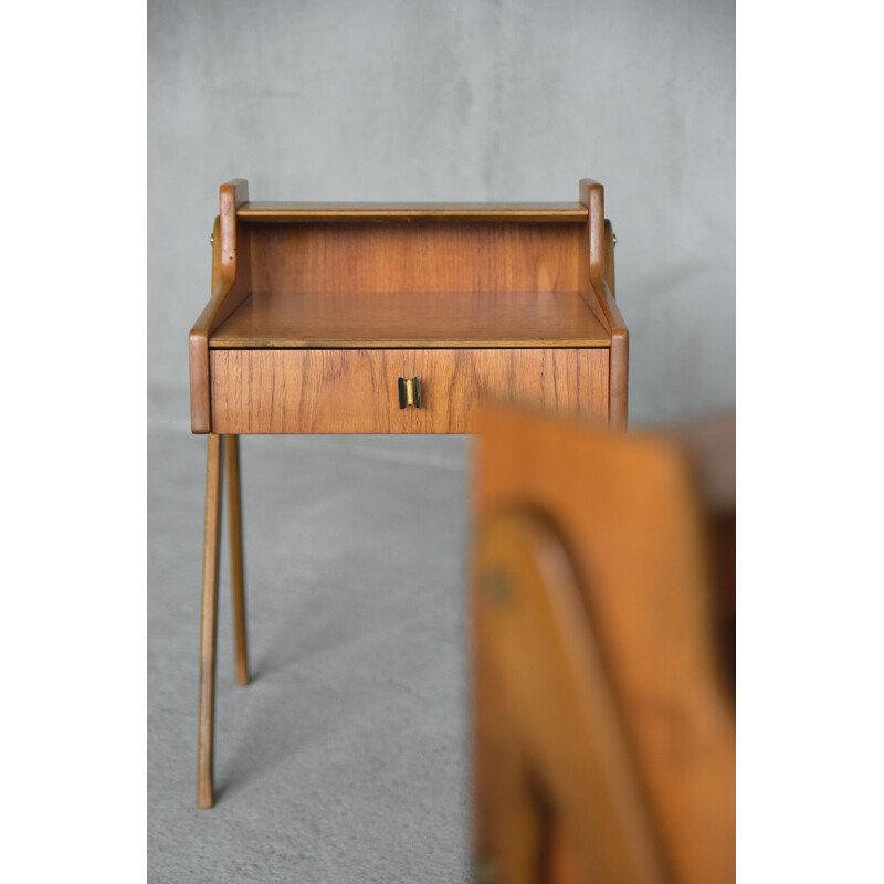 Mid-Century Modern Swedish Teak Nightstands with Drawer, 1950s