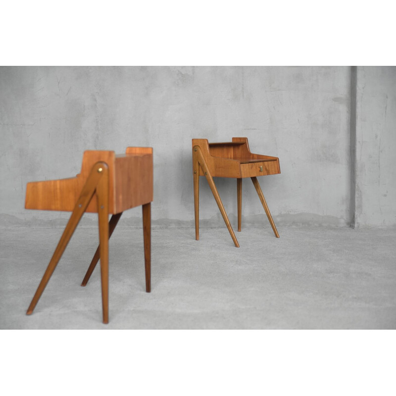 Mid-Century Modern Swedish Teak Nightstands with Drawer, 1950s