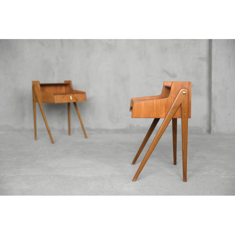 Mid-Century Modern Swedish Teak Nightstands with Drawer, 1950s