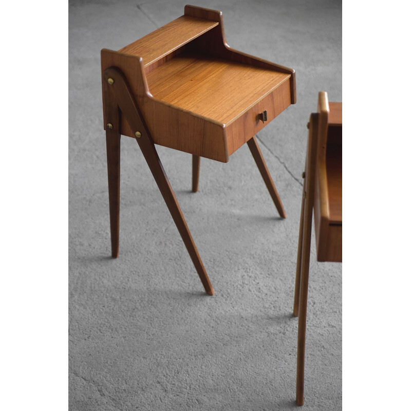 Mid-Century Modern Swedish Teak Nightstands with Drawer, 1950s