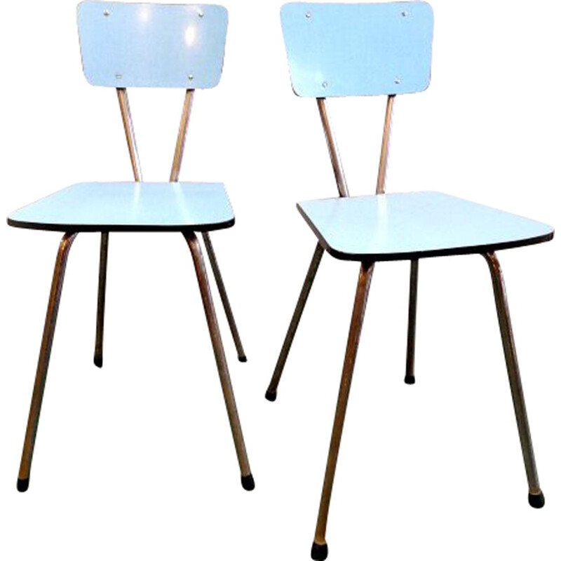 Pair of blue vintage formica chairs