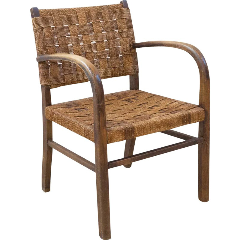 Wooden and rope bridge chair, 1960s