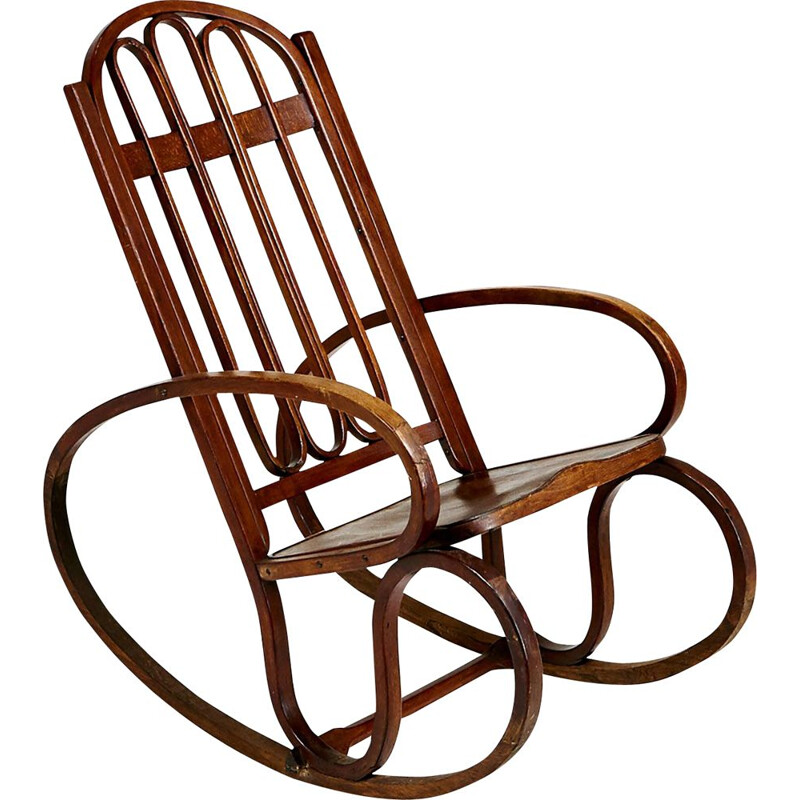 Rocking chair vintage Art Nouveau, Gustav Siegel, C.1900