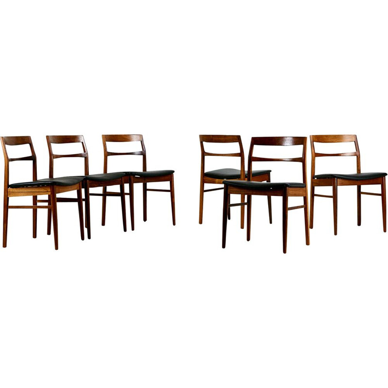 Suite of 6 rosewood chairs, Henning Kjaernulf for Vejle Stolefabrik. Denmark, C 1960