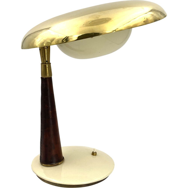 Arredoluce Mid-century Brass and Leather Executive Desk Lamp, Angelo Lelii 1956