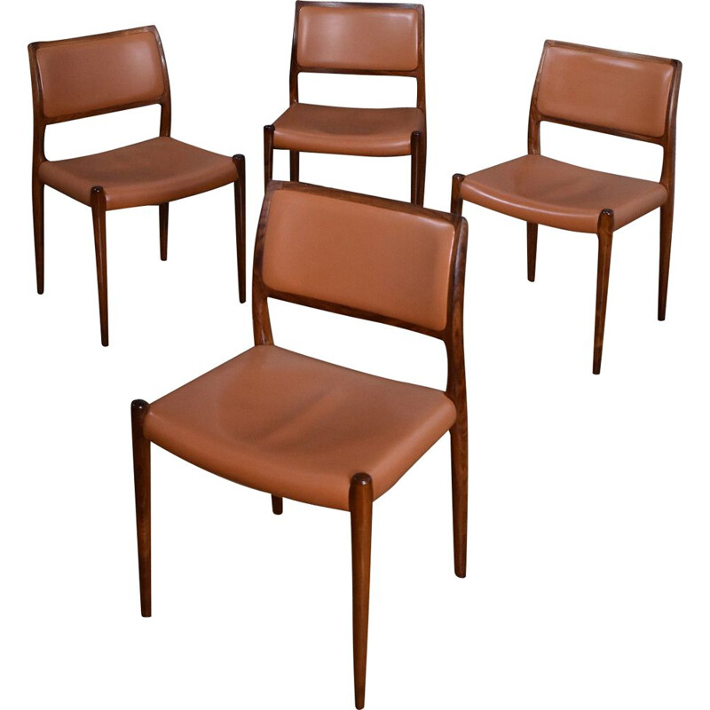 Set Of 4 Niels Moller Model 80 Rosewood and Leather Chairs