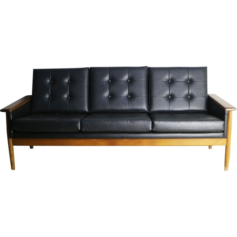 Danish 3 seat black leatherette sofa 1960